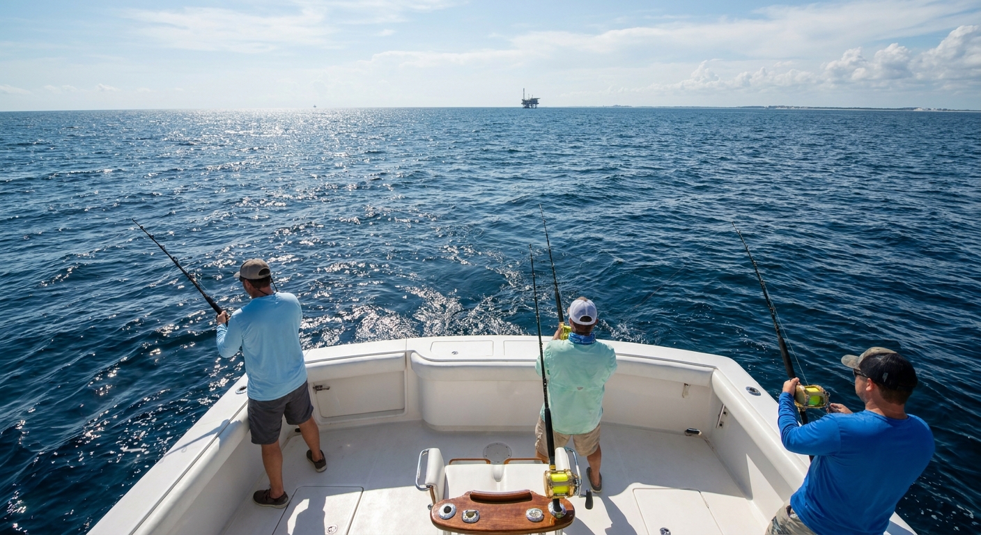 Gulfport offshore fishing charter boats heading out to deep Gulf waters