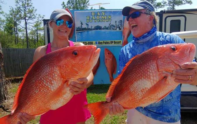 man and woman holding orange fish